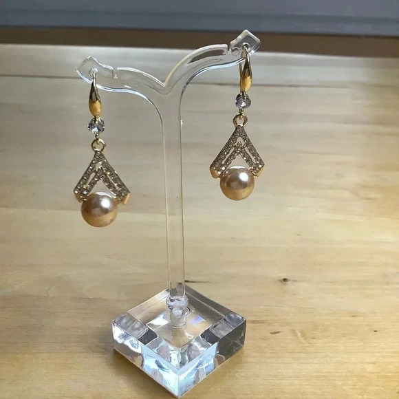 925 Gold Pearl Drop Statement Earrings - Picture 9 of 11